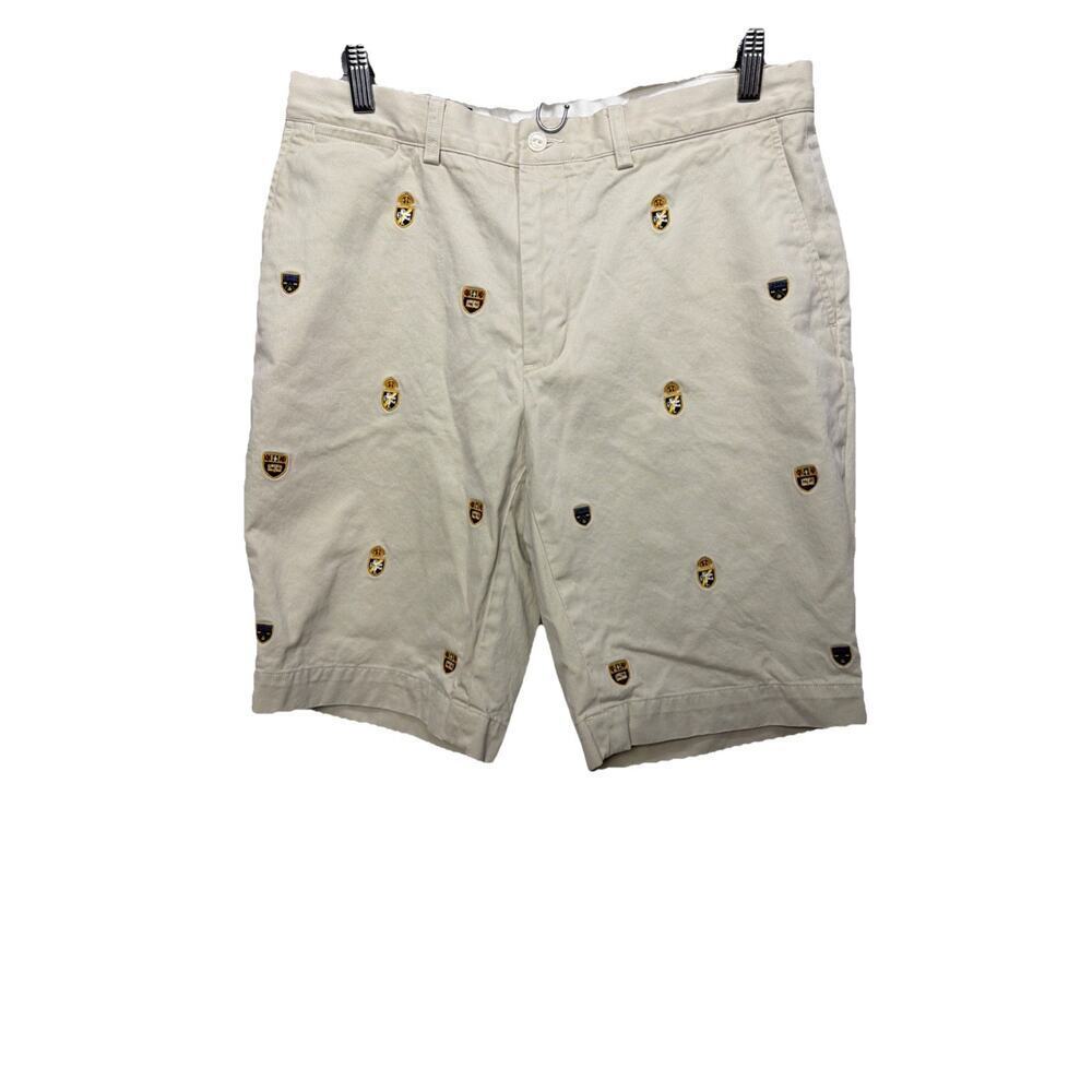 Polo Ralph Lauren Khaki Tan Crest Shield Embroidered AOP Short Size 33